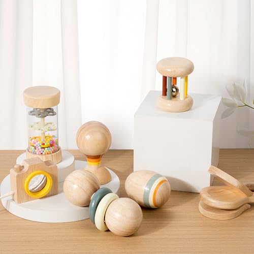 Image of WODI TOYS Montessori Musical Toy Set for Babies 0-12 Months, 7-in-1 Wooden Sensory Instruments with Storage Bag, Toddler Toys for Bonding & Sensory Play