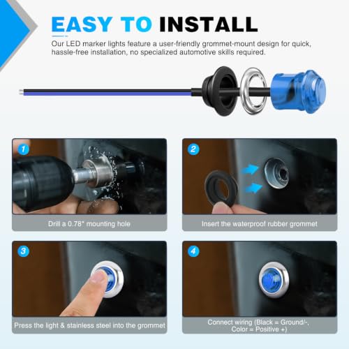 Image of Nilight 3 /4 inch Round Marker Lights 10PCS Blue Side Bullet Clearance Light