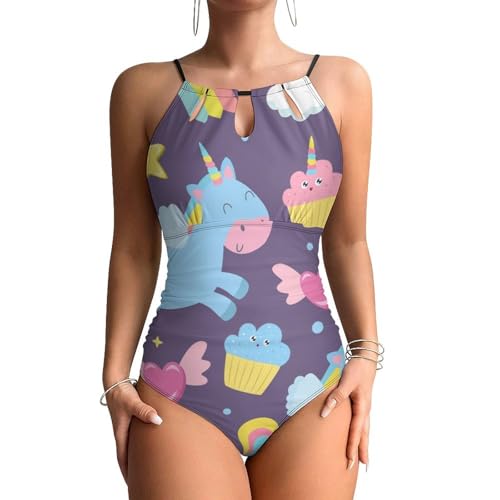 Maillots de bain une pièce femme licorne bleue avec contrôle du ventre pour plage