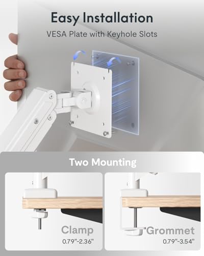 Image of Flexispot Single Monitor Arm, 17-32 Inch Monitor Mount up to 19.84 lbs, Fast Install VESA Mount for Home Office Gaming, Full Adjustable Gas Spring with C-Clamp and Grommet Base, White