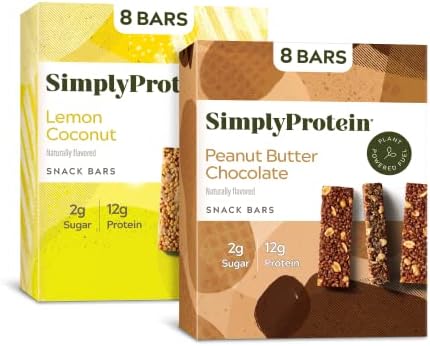 SimplyProtein Vegan Protein Bars - Plant-Based Protein Bars, Contain 12g of Protein, 2g of Sugar, Gluten Free, Dairy Free, Non-GMO Project Verified, Healthy, Light & Crispy Texture - Peanut Butter & Lemon Variety, (16 Bars)