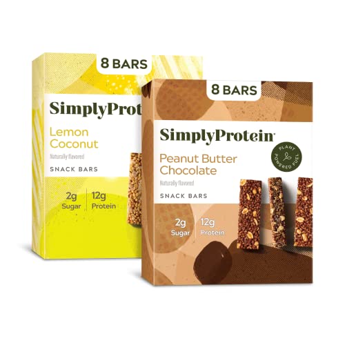 Simplyprotein Vegan Protein Bars - Plant-Based Protein Bars, Contain 12G Of Protein, 2G Of Sugar, Gluten Free, Dairy Free, Non-Gmo Project Verified, Healthy, Light & Crispy Texture - Peanut Butter & Lemon Variety, (16 Bars) #TOP30