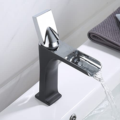 Robinet de salle de bain cascade bicolore noir pour vasque moderne - 3