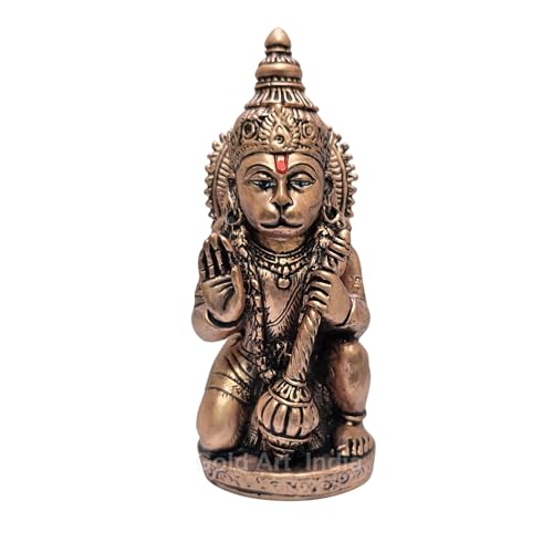 Image of Gold Art India Hanuman ji murti Home Decor Article | Sitting Bajrangbali Idol for Gifting | Maruti Statue with Gada for Puja & Office Desk | Hanuman for House Warming (5 x 2)