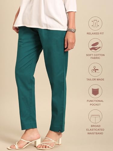 Image of TWIN BIRDS Women Cotton Straight Fit Pants | Ethnic Casual Daily Trousers