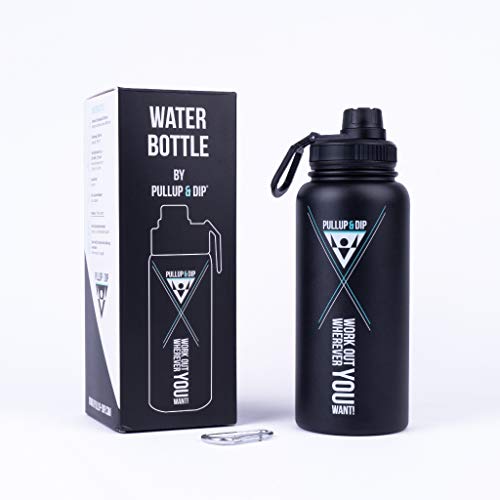 PULLUP & DIP Dubbelwandig, Roestvrij Stalen Sport Waterfles 950ml, BPA-vrij, lekbestendig en vacuüm Geïsoleerd – ideaal voor in de Sportschool, Buiten, Tijdens het Fietsen en Reizen – incl. Karabijn