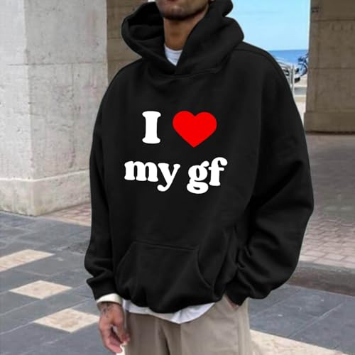 Mens Oversized Hoodies Valentine's Day I Love My Gf Letter Heart Print Outfits Clothes Cute Hooded Sweatshirt with Pocket2