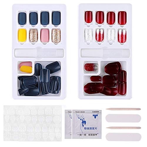 Lot de 2 boîtes de 60 faux ongles avec onglets, chiffon de nettoyage, lime à ongles et bâton de manucure
