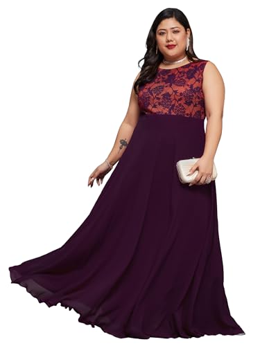 Image of Miss Chase A+ Women's Round Neck Sleeveless Georgette Floral Lace Fit & Flare Maxi Dress