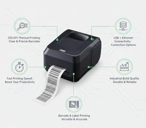Image of TSC TL-240 Barcode Printer 4 Inch | Thermal Transfer & Direct Thermal Label Printer | 203 DPI | High Speed USB Barcode Label Printer for Amazon Sellers, Retail & Logistics