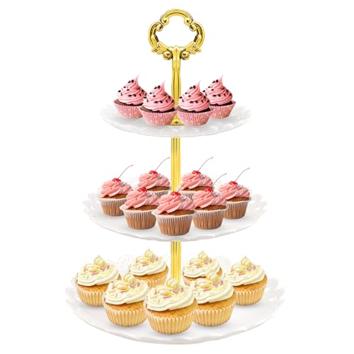 Taiyyi Soporte de 3 niveles para cupcakes, adecuado para boda, casa, cumpleaños, té (blanco)