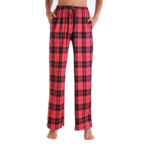 Bas de pyjama femme long pantalon de nuit à carreaux avec taille élastique