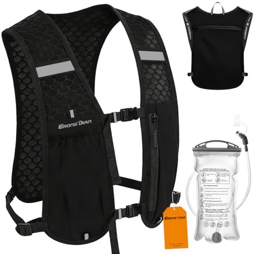 ERONGDIAN Lightweight Running Vest with Detachable 1.5L Water Bladder,Black