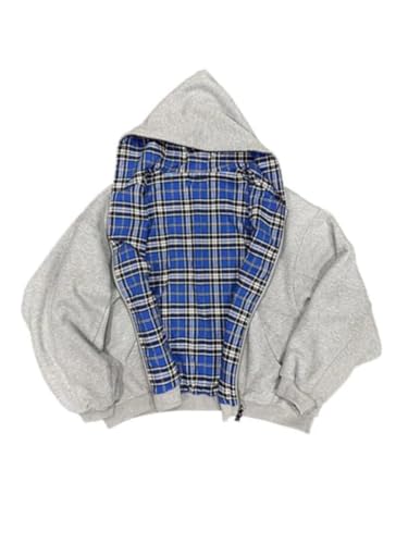 yssgtt Herren Hoodie mit Reißverschluss Reversible Karierte...