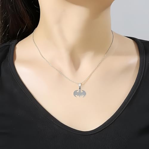 Bat Pendant Necklace Surgical Stainless Steel Hypoallergenic Superhero Necklace for Bat Lovers3