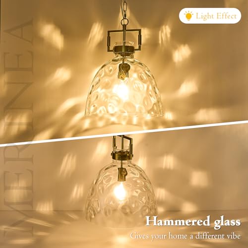 Image of 13.8 inch Gold Glass Pendant Light, Clear Glass, E26 Hanging Light | 13.8 inch gold clear glass pendant light with adjustable chain, E26 socket for kitchen islands and dining rooms