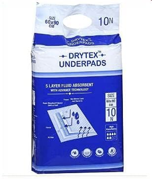 Drytex Underpads -5 Layer Fluid Absorbent with Advance Technology - 60 X 90 CM. - 10 Pcs./Pack