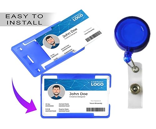 Image of ANG Plastic ID Badge Holder, ID Badge Reel, Lanyard Blue (Pack of 10)