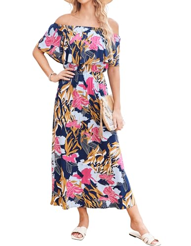 Image of Bluetime Womens Maxi Dress Off Shoulder Floral Print Boho Beach Long Summer Dresses