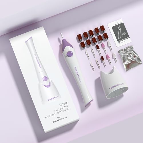 TOUCHBeauty Electric Nail File with 10pcs Nail e Drill Bits, Nail Polishing Device for Natural Fingers and Toes Care TB-1335 Purple