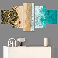 SIGNWIN 5 Panel Canvas Wall Art Beach Blue Coastal Cool Photography Relax/Calm for Home Decorations Ready to Hang - 60