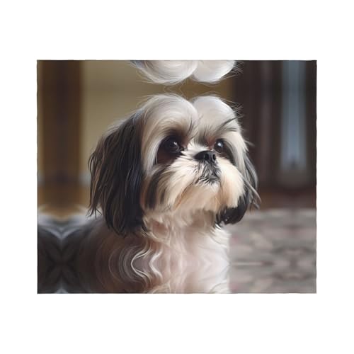 WZYWHJ Shih Tzu Flanelldecken mit Hundemuster sind super weich, warm und leicht, geeignet für Sofas und Betten