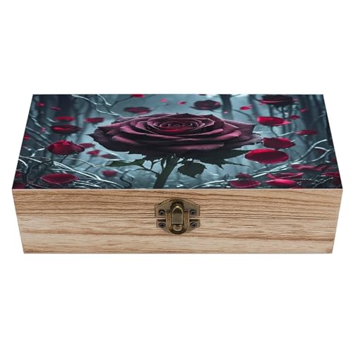 Image of FekiLoot Rose Gothic Wooden Jewelry Box Personalized Wood Keepsake Box Large Decorative Wooden Storage Boxes with Hinged Lid Rustic Style Wood Jewelry Organizer for Desk Home Office