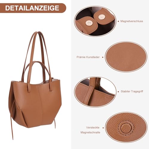 TIAASTAP Groß Handtasche Damen Tote Bag Kunstleder Shopper Tasche Elegante Schultertasche Henkeltaschen Handbags für Uni Einkaufen Reisen