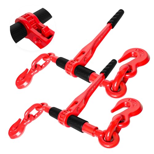 YATOINTO Ratchet Chain Binders 1/2'' - 5/8‘’ | 2 Pack Load Binder with 2 Grab Hooks | Tie Downs for Grade 70 Transport Chain | 13,000 Lbs. Safe Working Load- Heavy Duty Ratchet Binders for Towing