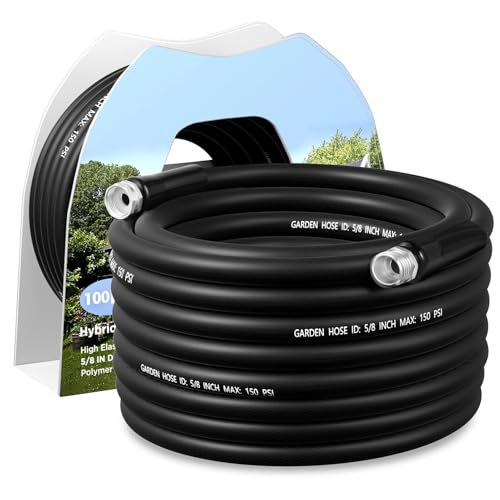 Famyards Garden Hose 100FT, 5/8'' Water Hose, Flexible and Leakproof Hybrid Garden Hose for RV, Trailer, Patio and Outdoor, Black