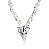 White Puka Shell Shark Tooth Adjustable Chain Necklace Hawaiian Seashell for Women Men Beach Necklaces Clam Chips Surfer Conch Handmade Bohemian Summer Imitation Cool Fossil Shark-White