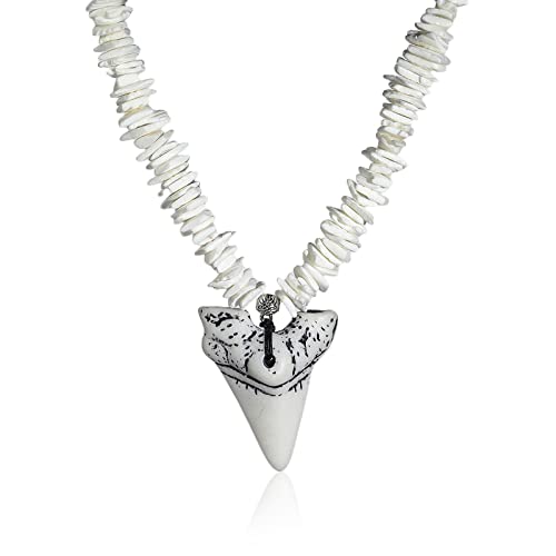 Collier coquillage puka blanc et dent de requin COLORFUL BLING fait main style surfeur pour homme