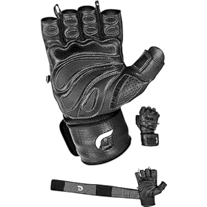 Elite Leather Gym Gloves with Built in 2″ Wide Wrist Wraps Grip & Design for Weightlifting Power Lifting Bodybuilding & Strength Training Workout Exercises