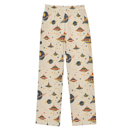 Watercolor Planet Flying Ufo Pajamas Bottoms with Pockets Comfy Pjs Sleepwear Elastic Waistband Pajamas Pants Lounge Pants for 6-14 Years