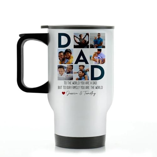 EKAM Personalised Travel Mug - 14oz Stainless Steel Insulated Travel Tea/Coffee Mug -Add Your Photos and Text - Present for Dad - Gift for Father's Day - Dad Daddy Grandad Grandpa (Design 01)