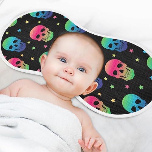 2 Pack Muslin Burp Cloths Halloween Neon Skulls Cotton Baby Burp Cloths Extra Absorbent and Soft Spit Up Rags for Newborn Must Haves, Large 22" x 11"4
