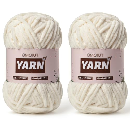 Image of 2 Packs Plush Chenille Chunky Crochet Yarn - Baby Yarn for Crocheting Soft - Velvet Yarns Knitting for Blankets Crafts - Fluffy Amigurumi Yarns 100g /131yds (2 White)