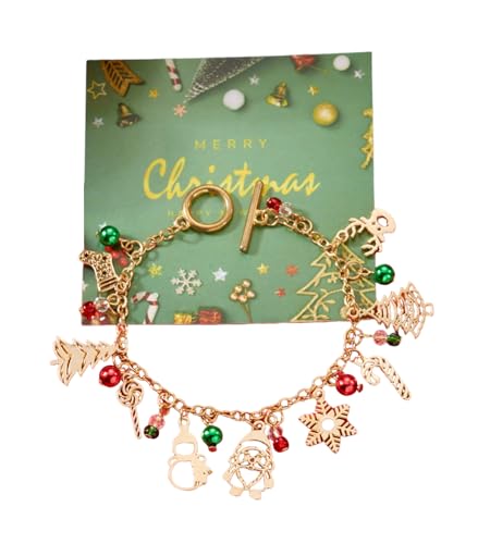 MMIUAEG Christmas Beaded Bracelets for Women Snowflake Snowman Christmas Tree Elk Gnome Stretch Bracelet with Wish Card Creative Festive Jewelry-H