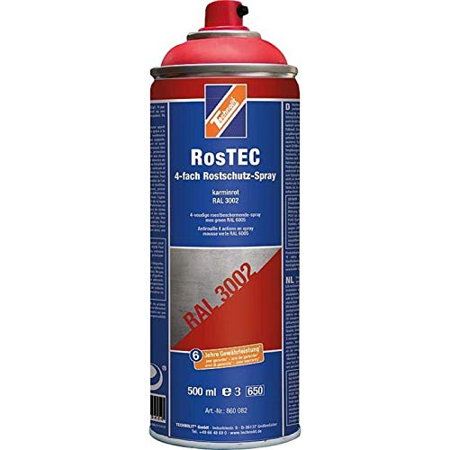 TECHNOLIT RosTEC 4-Fach Rostschutz RAL Spray 500 ml, Farbspray, Rostschutzspray, Korrosionsschutz, Grundierung, Farbe:kaminrot