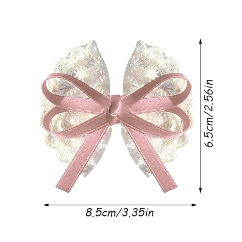 2 PCS White Lace Bow Hair Clips for Women Pink Bowkont Ribbon Small Hair Clip Summer Duck Billed Hairclips Decorative Barrettes for Women Thin Thick Hairs Duckbill Hairclip for Styling Accessories miniatura 2