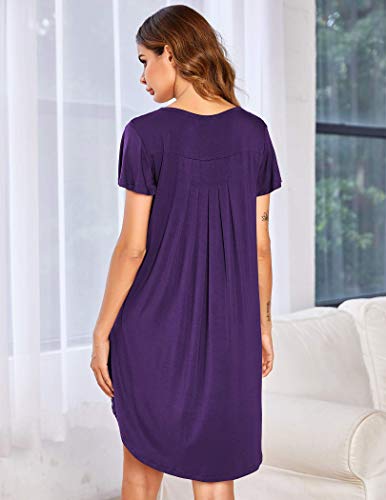 Ekouaer Nightgown For Women Loose Sleepwear Scoop Neck Pajama Dress Soft Loungedress Short Sleeve Nightdress Plus Size, Purple Xl #TOP4