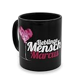 printplanet - Tasse Schwarz mit Namen Marcus - Motiv: Lieblings Mensch - Namenstasse, Kaffeebecher, Mug, Becher, Kaffeetasse