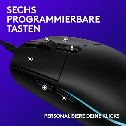 Logitech G203 Gaming-Maus mit anpassbarer LIGHTSYNC RGB-Beleuchtung, 6 programmierbare Tasten, spieletauglicher Sensor, Abtastung mit 8.000 DPI, Geringes Gewicht - Schwarz