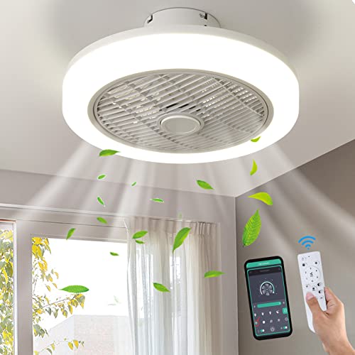 OERIY VentilaOERIY Ventilador de Techo con Luz y Mando a Distancia, 45CM Ventilador Techo Sin Aspas 36W Ventilador de Techo Silencioso, 6 Velocidades 3 Tonalidades Dc Motor Led Dormitorio (Blue)