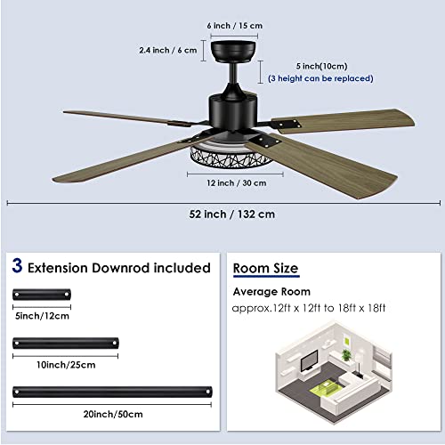Samyoung Ceiling Fans With Lights And Remote, 52 Inch Outdoor Ceiling Fans Quiet Dc Motor Modern Ceiling Fans With 3 Downrods (5/10/20”), 5 Dual Finish Blades For Patio, Bedroom #TOP4