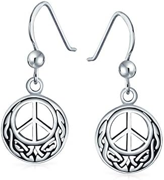 Retro Symbol Celtic Knotwork Celtic Irish Love Knot Peace Sign Drop Earrings For Women Teen Oxidized .925 Sterling Silver Fish Hook