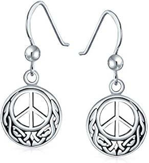 Retro Symbol Celtic Knotwork Celtic Irish Love Knot Peace Sign Drop Earrings For Women Teen Oxidized .925 Sterling Silver Fish Hook