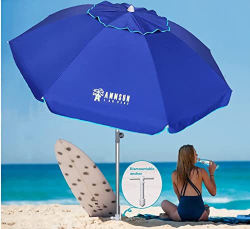 AMMSUN 7ft Heavy Duty High Wind Beach Umbrella Parasols with sand anchor & Tilt Sun Shelter, UV 50+ Protection Outdoor Sunshade Umbrellas Carry Bag for Patio Garden Pool Backyard by AMMSUN - Image 4
