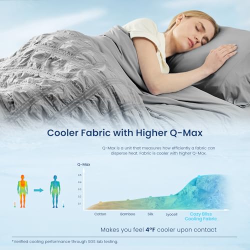 Cozy Bliss Cooling Comforter Queen Size Seersucker Plaid, Q-Max 0.4 Reversible Lightweight Cooling Blanket, Breathable Silk Smooth Summer Bedding Quilt for Hot Sleepers Night Sweats Dark Grey