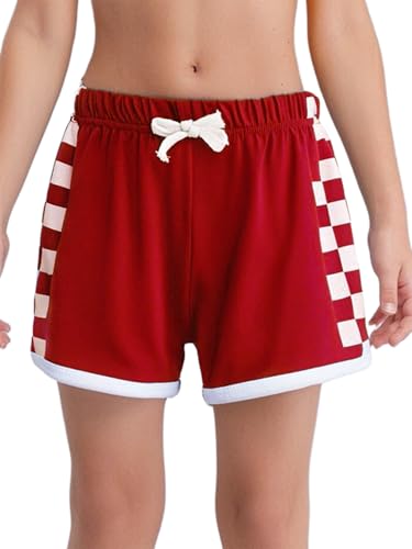 YEAHDOR Kids Girls Plaid Print Athletic Shorts Loose Fit High Waist Track Shorts Summer Casual Shorts